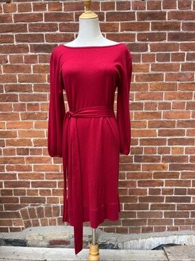Autumn Cashmere Red Long-Sleeve Belted Dress